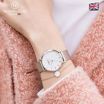 VICTORIA HYDE Couple Watches for Men Women Stainless Steel Mesh Band Silver His and Hers Waterproof Quartz Wristwatch for Lovers Gifts Set