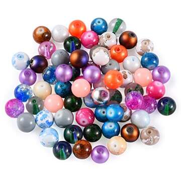KISSITTY 200-Piece Mixed Painted Marble Design Glass Round Beads 10mm with 1.5mm Hole for DIY Jewelr...