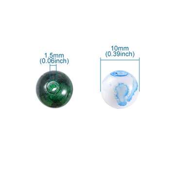 KISSITTY 200-Piece Mixed Painted Marble Design Glass Round Beads 10mm with 1.5mm Hole for DIY Jewelry Craft Making