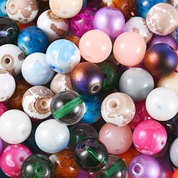 KISSITTY 200-Piece Mixed Painted Marble Design Glass Round Beads 10mm with 1.5mm Hole for DIY Jewelry Craft Making
