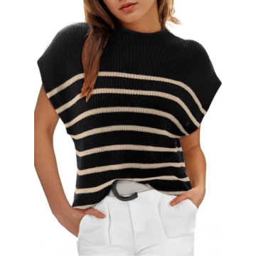 Dokotoo Women's Cap Sleeve Mock Neck Lightweight Knit Pullover Sweater Top for Summer Casual Wear