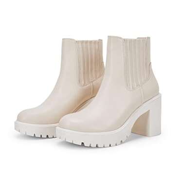 Womems Platform Chelsea Lug Sole Ankle Boots Chunky Block Heel Seam Booties Combat Cozy Round Toe Sh...