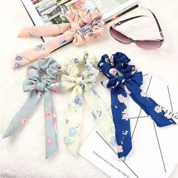 Wooyaya 14Pcs Chiffon Hair Scrunchies Bowknot Ribbon Elastics Hair Bands Scrunchy Flowers and Solid Colors Hair Rope Ties Hair Bow Ponytail Holder Accessories for Women Girls