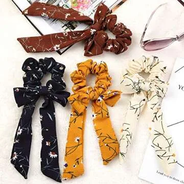 Wooyaya 14Pcs Chiffon Hair Scrunchies Bowknot Ribbon Elastics Hair Bands Scrunchy Flowers and Solid Colors Hair Rope Ties Hair Bow Ponytail Holder Accessories for Women Girls
