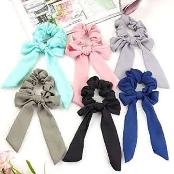 Wooyaya 14Pcs Chiffon Hair Scrunchies Bowknot Ribbon Elastics Hair Bands Scrunchy Flowers and Solid Colors Hair Rope Ties Hair Bow Ponytail Holder Accessories for Women Girls