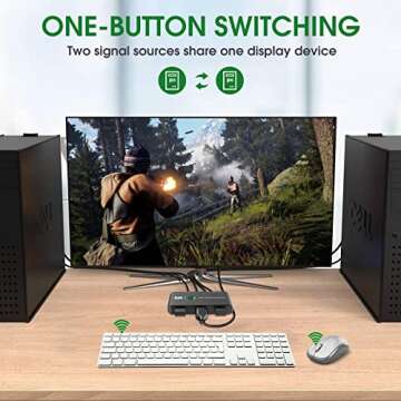 4K KVM Switch HDMI 2 Port Box, USB HDMI KVM Switches for 2 Computers Share Keyboard Mouse Printer and one HD Monitor, Support UHD 4K@60Hz, with 2 USB Cables and 2 HDMI Cables…