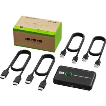 4K KVM Switch HDMI 2 Port Box, USB HDMI KVM Switches for 2 Computers Share Keyboard Mouse Printer and one HD Monitor, Support UHD 4K@60Hz, with 2 USB Cables and 2 HDMI Cables…