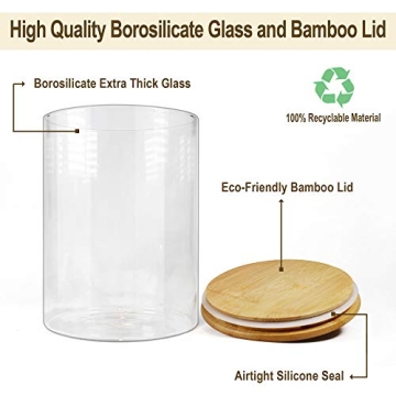 EcoEvo Glass Jars with Bamboo Lids for Kitchen Storage