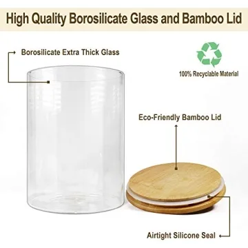 EcoEvo Glass Jars with Bamboo Lids for Kitchen Storage