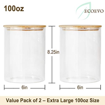 EcoEvo Glass Jars with Bamboo Lids for Kitchen Storage