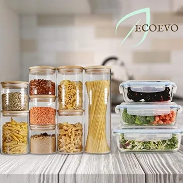 EcoEvo Glass Jars with Bamboo Lids for Kitchen Storage