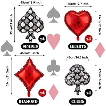 Lewtemi 16 Pcs Casino Party Decoration Casino Theme Party Playing Cards Balloons Spades Heart Shaped...