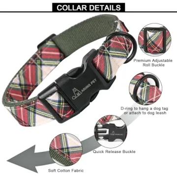 ARING PET Christmas Dog Collar - Cute Cotton Plaid for Dogs