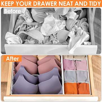 6 Pack Sock Underwear Drawer Organizer Dividers, 58 Cell Foldable Fabric Dresser Closet Organizers a...