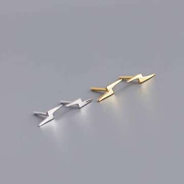 925 Sterling Silver Lightning Bolt Stud Earrings, Minimalist Small Stud Earrings for Women (Lightning - Silver)