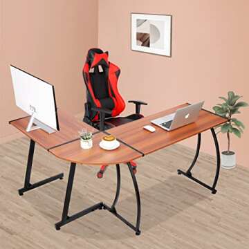 ZenStyle L-Shape 58.1in Corner Computer Desk Home Office PC Laptop Table Multipurpose Gaming Workstation with Solid Steel Frame/Waterproof Desktop
