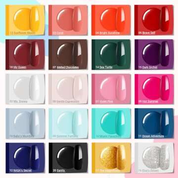 MEFA Gel Nail Polish Kit, 23 Pcs Burgundy Red Brown Gel Polish Set Collection All Seasons Classic Orange Black Navy Blue Glitter Nail Polish Starter Kit with Glossy & Matte Top Base Coat Nail Art Gift