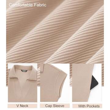 Okiwam Women's Summer Dresses 2025 Casual Loose Mini Dress Short Sleeve V-Neck T-Shirt Dress with Pockets-S Light Khaki