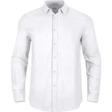 Mens Linen Button Down Shirts Long Sleeves Summer Beach Casual Regular Fit Shirt Tops White