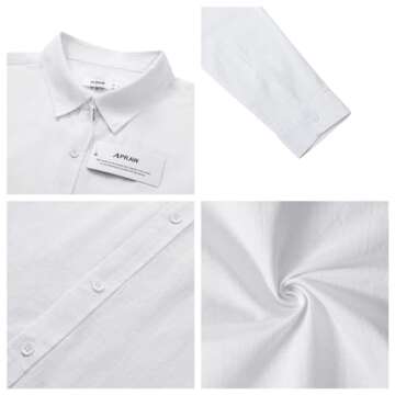Mens Linen Button Down Shirts Long Sleeves Summer Beach Casual Regular Fit Shirt Tops White