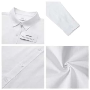 Mens Linen Button Down Shirts Long Sleeves Summer Beach Casual Regular Fit Shirt Tops White