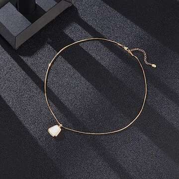 NANDUDU Gold Pendant Necklace - Pearl Choker Necklaces - Dainty Gold Plated Necklace Jewelry for Women (Pearl 1)