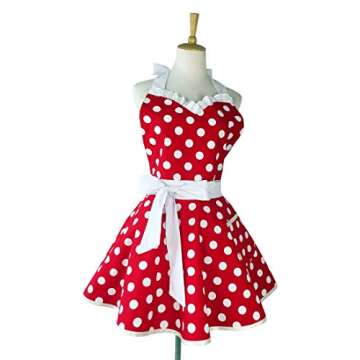 Hyzrz Lovely Sweetheart Retro Kitchen Aprons Woman Girl Cotton Polka Dot Cooking Salon Dress Pinafor...