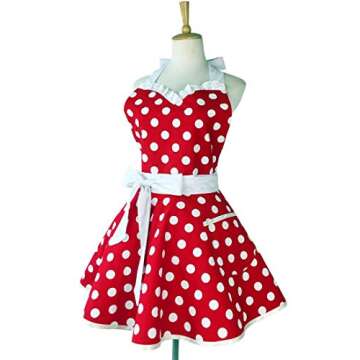 Hyzrz Lovely Sweetheart Retro Kitchen Aprons Woman Girl Cotton Polka Dot Cooking Salon Dress Pinafore Vintage Apron Mothers Gift (Red)