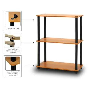 Furinno Turn-N-Tube 3-Tier Compact Multipurpose Shelf Display Rack, Light Cherry
