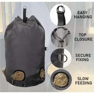 NordNynk Hay Bag for Horses & Goats - Super Strong 1200D Oxford Waterproof Material - New Advanced Safe Design Feeder Tote - This Hay Bag Keeps Stable and Trailer Clean