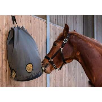 NordNynk Hay Bag for Horses & Goats - Super Strong 1200D Oxford Waterproof Material - New Advanced Safe Design Feeder Tote - This Hay Bag Keeps Stable and Trailer Clean
