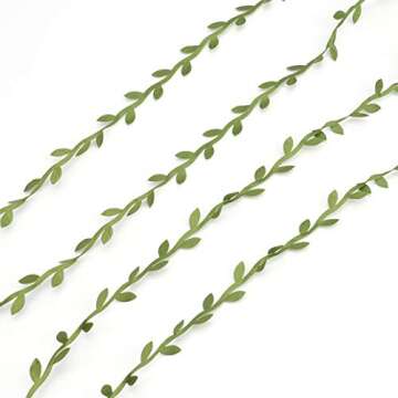 Tosnail 5 Roll Total 109 Yards Olive Green Leaves Leaf Trim Ribbon Artificial Vines Leaf Garland - Great for DIY Craft Gift Wrapping Party Wedding Home Decoration