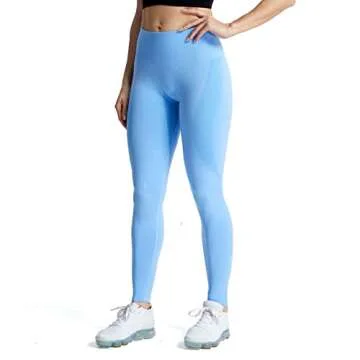 Aoxjox Workout Seamless Leggings for Women Smile Contour High Waisted Gym Yoga Pants Tights 26” (Sky Blue Marl, X-Small)