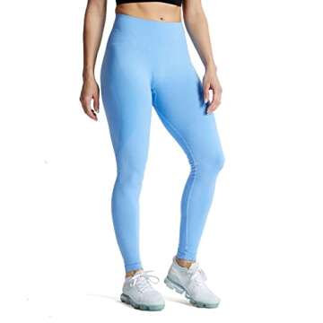 Aoxjox Workout Seamless Leggings for Women Smile Contour High Waisted Gym Yoga Pants Tights 26” (Sky Blue Marl, X-Small)