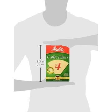 Melitta #4 Cone Coffee Filters, Unbleached Natural Brown, 100 Total Filters Count - Packaging May Vary