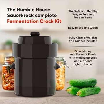 Humble House Fermentation Crock 1/2 Gallon - Sauerkraut Crock with Lid, Weights & Pounder - Ceramic ...