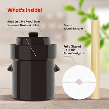 Humble House Fermentation Crock 1/2 Gallon - Sauerkraut Crock with Lid, Weights & Pounder - Ceramic Fermenting Crock Kit for Pickling Cabbage Kimchi Vegetables - 2 Liter Fermentation Jar Sauerkrock