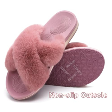 COFACE Women's Fuzzy Slides Fluff Slippers with Arch Support