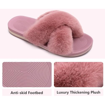 COFACE Women's Fuzzy Slides Fluff Slippers with Arch Support