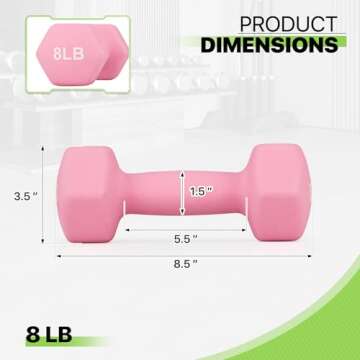 8 LB Free Weights Dumbbells, Neoprene Coated Hex Dumbbells for Resistance Training, Toning and Home ...