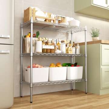 Auslar 3-Shelf Storage Wire Shelves Heavy Duty 3 Tiers Standing Shelving Units Adjustable Metal Organizer Wire Rack, Chrome