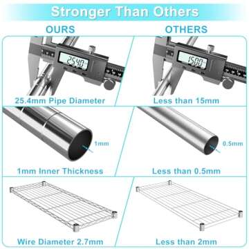 Auslar 3-Shelf Storage Wire Shelves Heavy Duty 3 Tiers Standing Shelving Units Adjustable Metal Organizer Wire Rack, Chrome