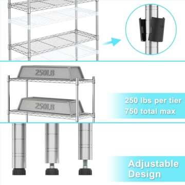 Auslar 3-Shelf Storage Wire Shelves Heavy Duty 3 Tiers Standing Shelving Units Adjustable Metal Organizer Wire Rack, Chrome