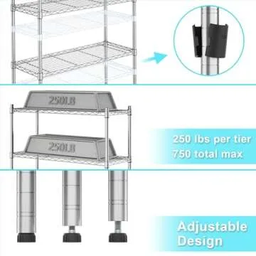 Auslar 3-Shelf Storage Wire Shelves Heavy Duty 3 Tiers Standing Shelving Units Adjustable Metal Organizer Wire Rack, Chrome