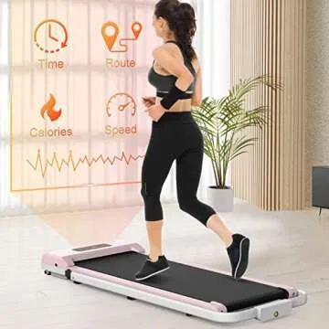 Foldable Treadmill Walking Pad Under Desk, 6.2MPH Folding Treadmill with Handle for Office & Home, 2.5HP Running Machine with 300 LBS Capacity, Safety Lock, Pink