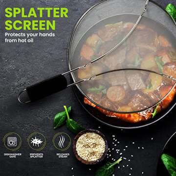 13" Grease Splatter Screen for Cooking | Stainless Steel Oil Splatter Guard and Ultra-Fine Mesh Prot...