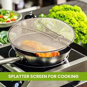 13" Grease Splatter Screen for Cooking | Stainless Steel Oil Splatter Guard and Ultra-Fine Mesh Protects Skin from Burns | TPR Tight-Grip Handle (Black)