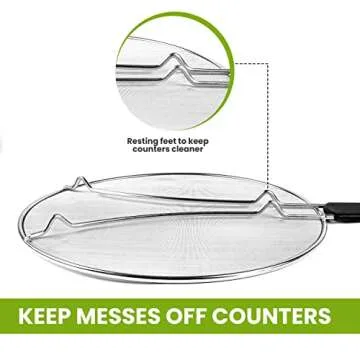 13" Grease Splatter Screen for Cooking | Stainless Steel Oil Splatter Guard and Ultra-Fine Mesh Protects Skin from Burns | TPR Tight-Grip Handle (Black)