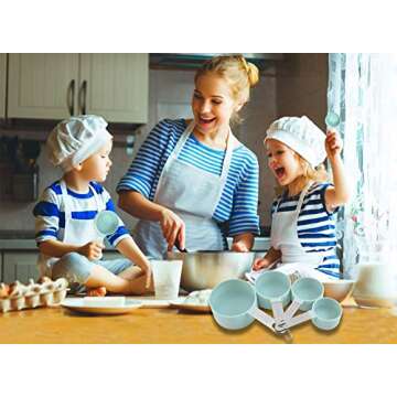 Plastic Measuring Cups and Spoons Set - 8 Pieces Stackable Measuring Cup Set with Stainless Steel Handles for Cooking & Baking, Green