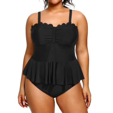 Yonique Plus Size 2 Piece Tummy Control Tankini Swimwear for Women Black 14 Plus